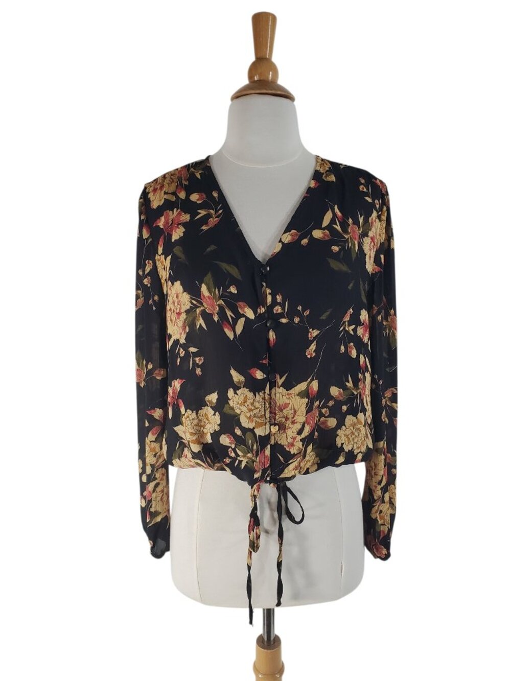 Anamá Black Floral Long Sleeve Blouson Blouse - Small
